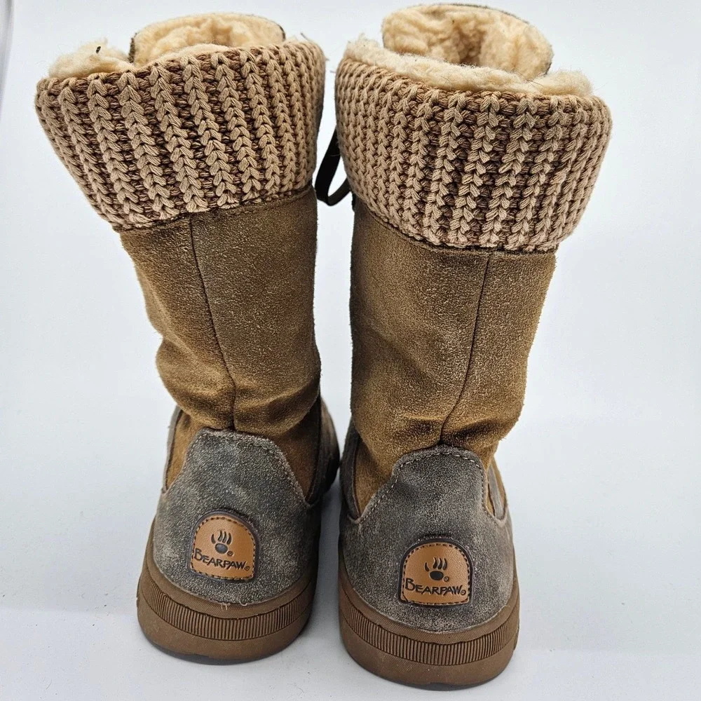 Bearpaw Women's Tama Suede Knit Cuff Winter Boots Hickory Size 8 Cabincore Lodge